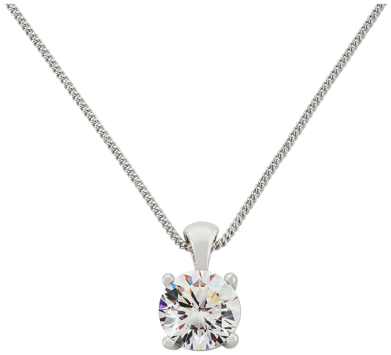 Revere Silver Round Cubic Zirconia Pendant 18 Inch Necklace