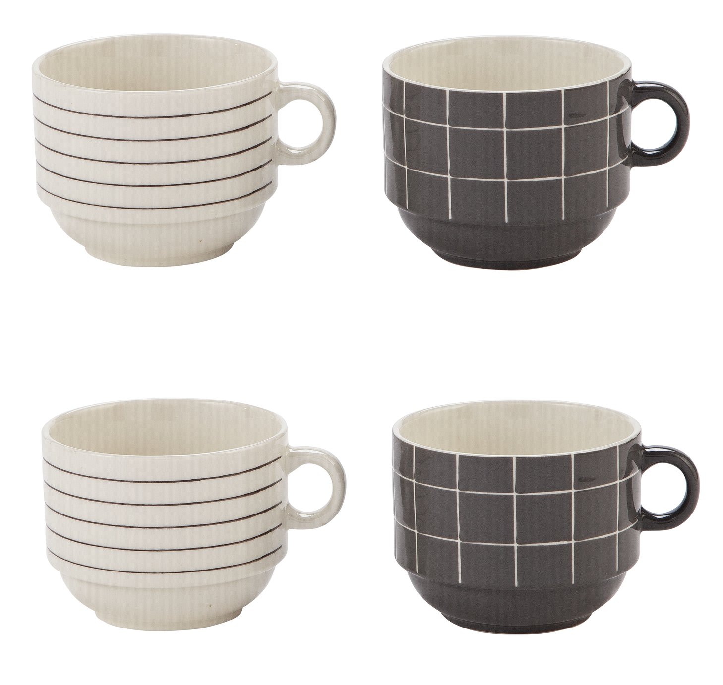 Argos Home Set of 4 Grey Check Stacking Mugs