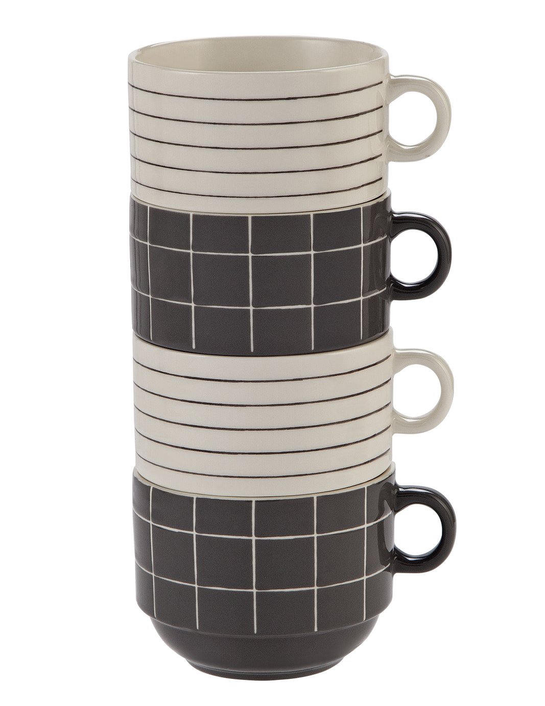 Argos Home Set of 4 Grey Check Stacking Mugs Review