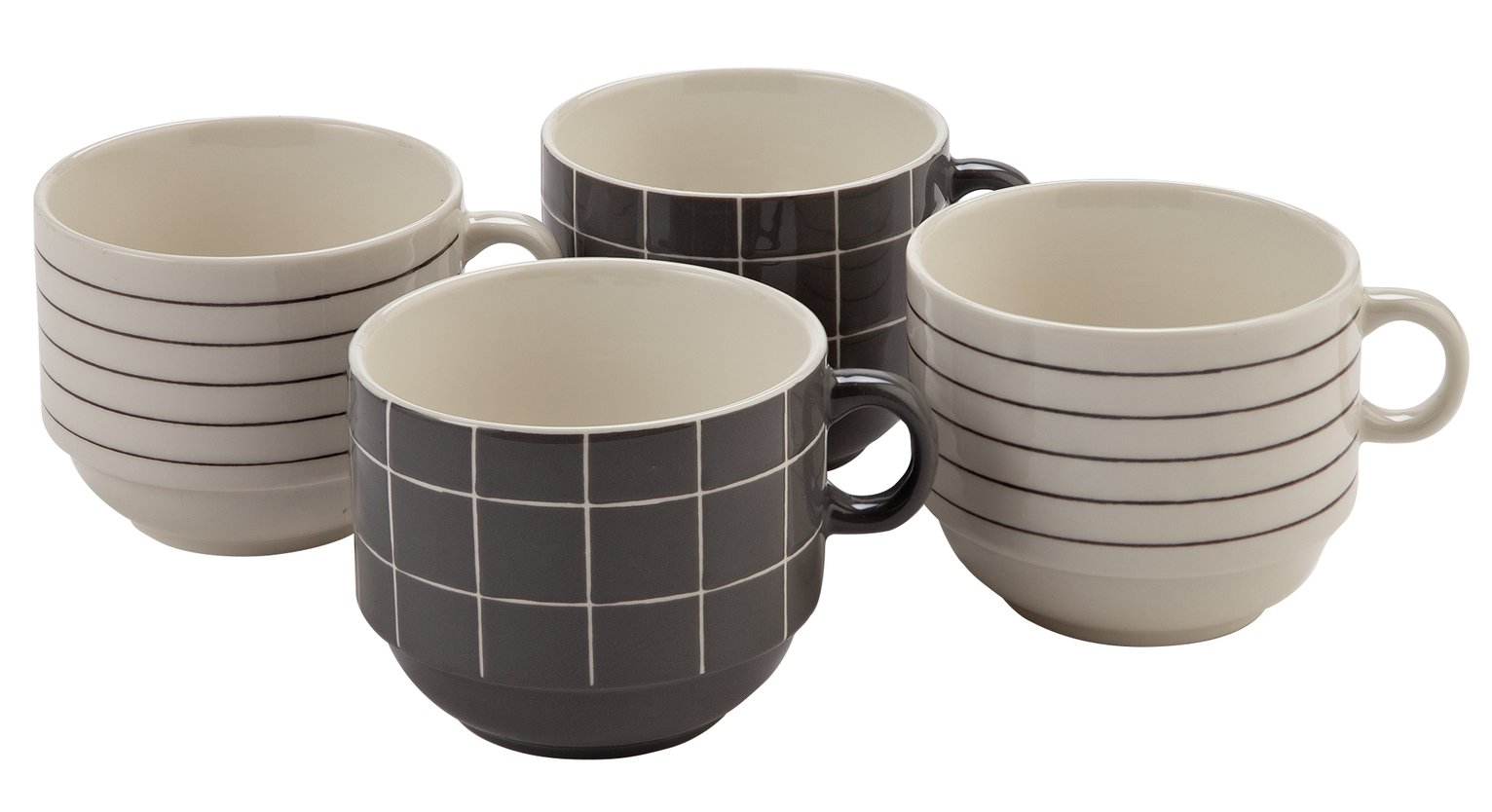 Sainsbury's Home Set of 4 Grey Check Stacking Mugs Reviews