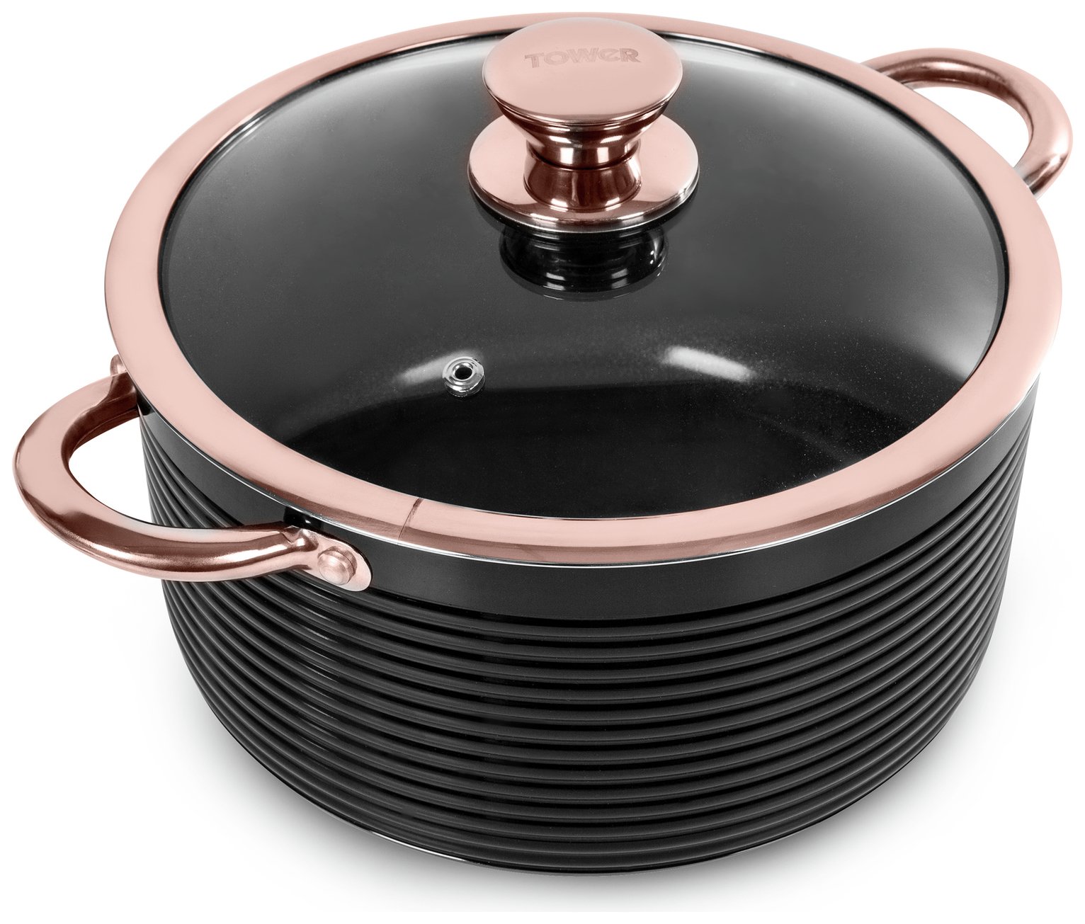 Tower Linear 24cm Casserole Dish - Black and Rose Gold