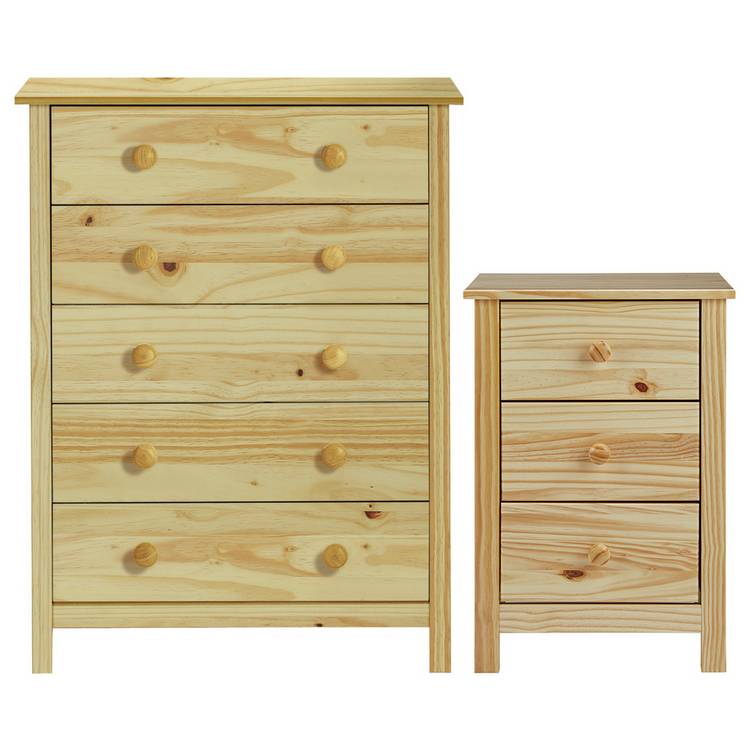 Argos Home Scandinavia Bedside & 5 Drawer Chest Set - Pine 0