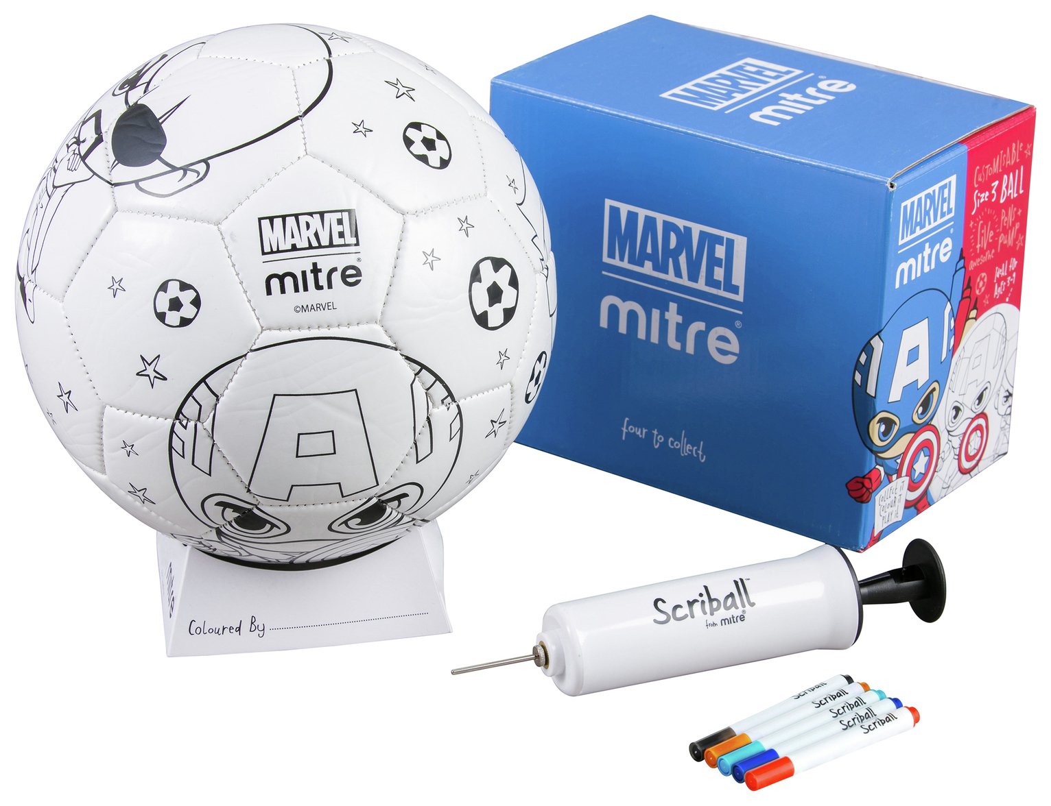 Mitre Marvel Avengers Scriball Personalisable Football with Colouring Pens 