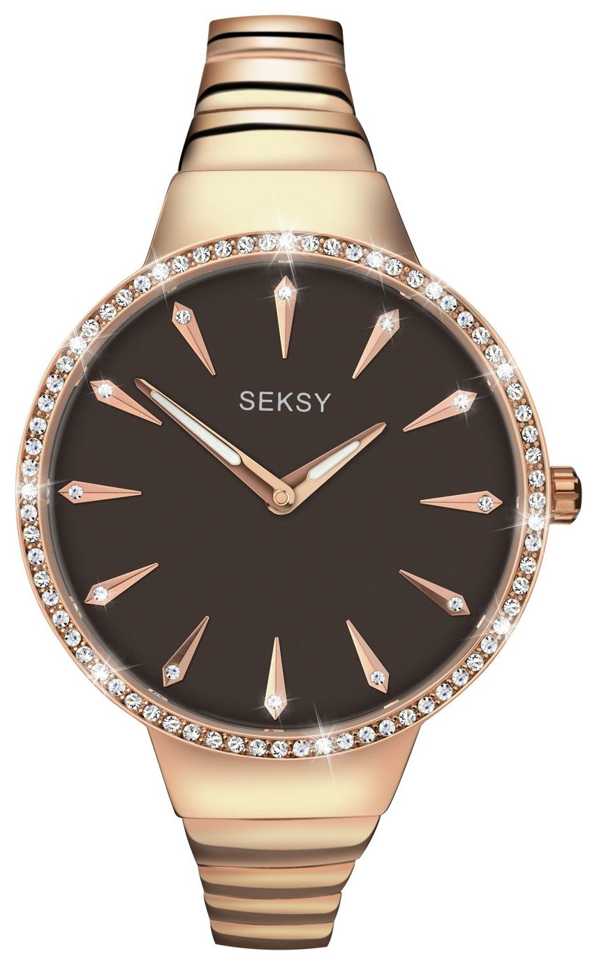 Seksy Ladies Rose Gold Plated Stone Set Bracelet Watch