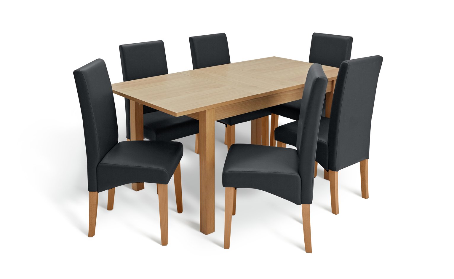 Habitat Clifton Oak Extending Table & 6 Black Chairs