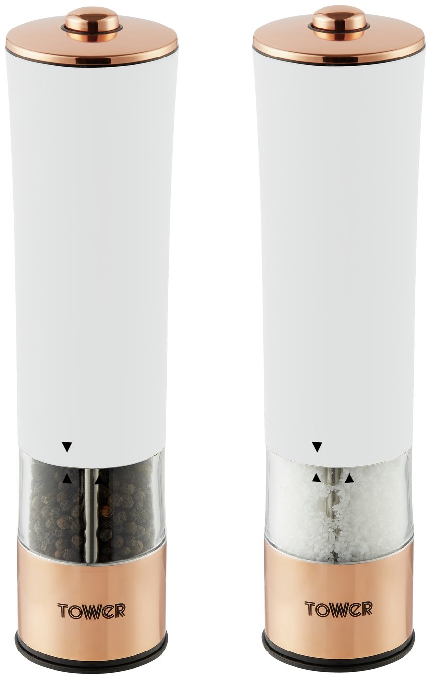 Tower Electric Salt and Pepper Mill - White and Rose Gold