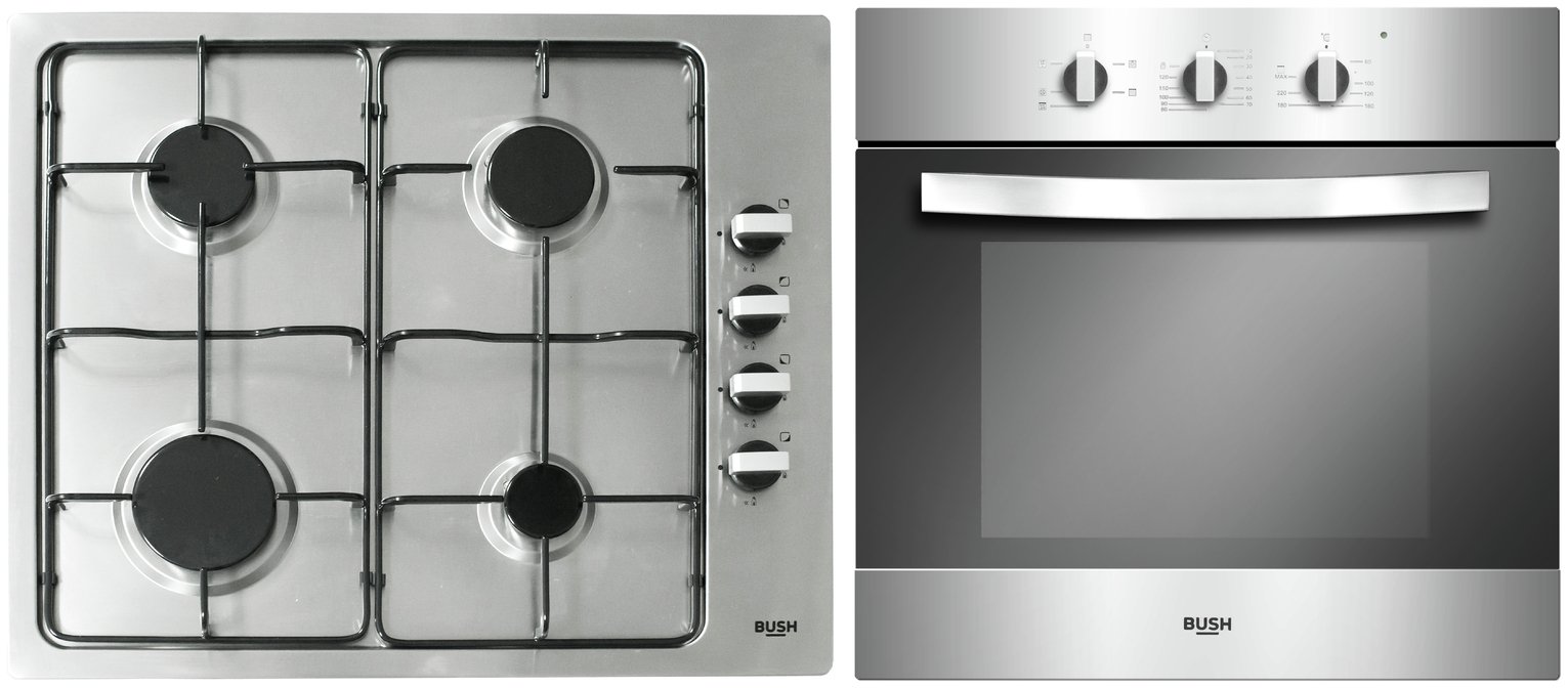 Cookology Electric Fan Oven & 60cm Stainless Steel & Cast-Iron Gas Hob Pack