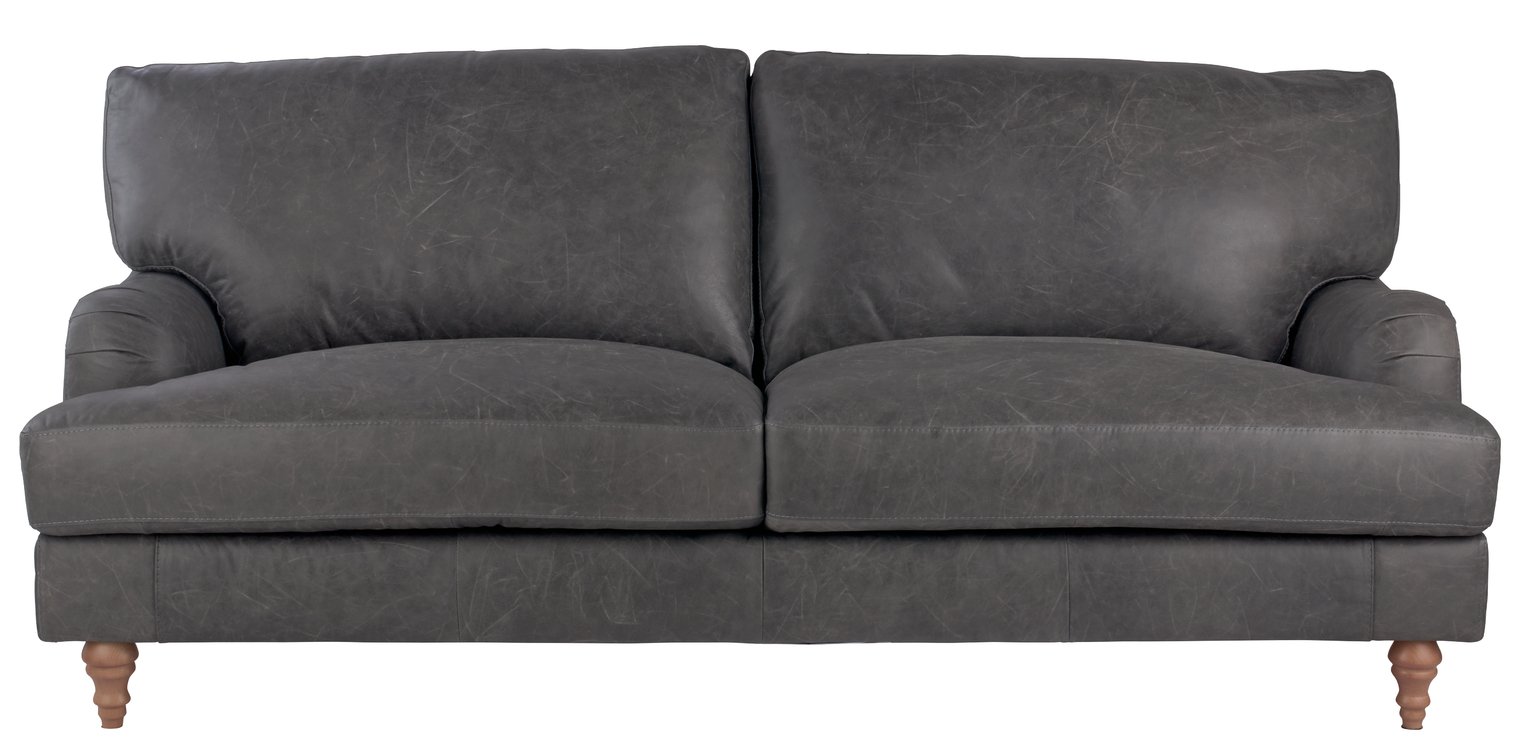 Argos Home Livingston 3 Seater Leather Sofa - Ash Grey