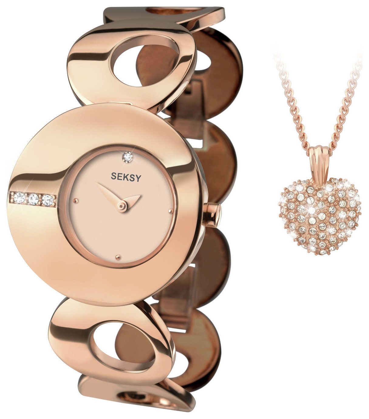 Seksy Ladies' Eclipse Rose Gold Plated Watch and Pendant Set