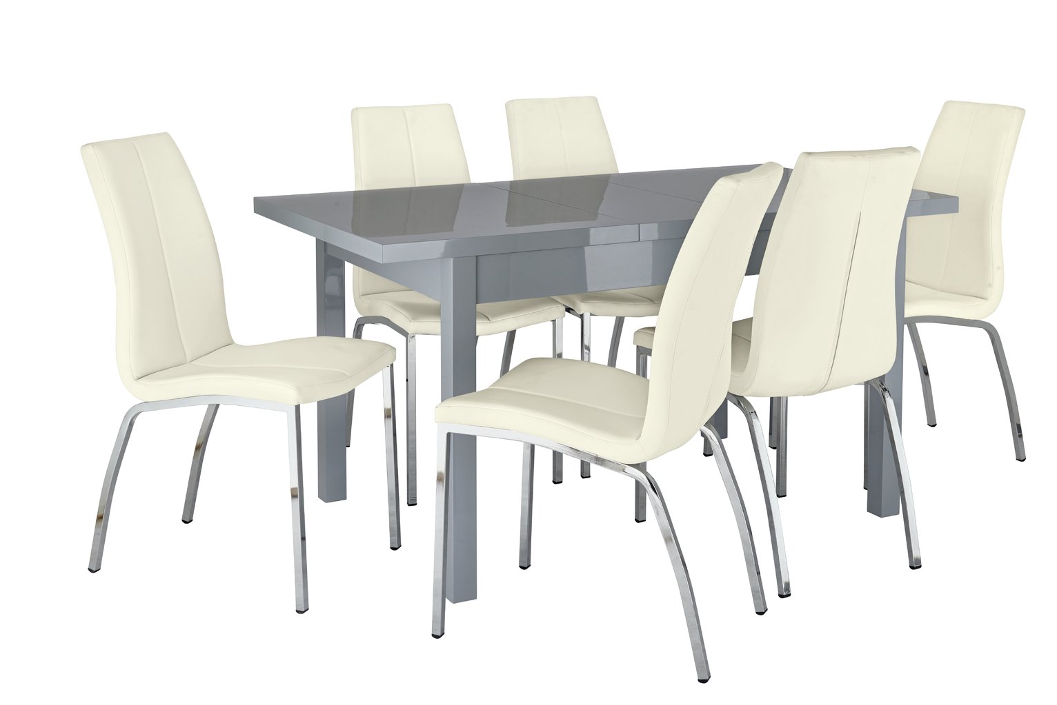 Argos Home Lyssa Gloss Extending Table & 6 Ivory Milo Chairs