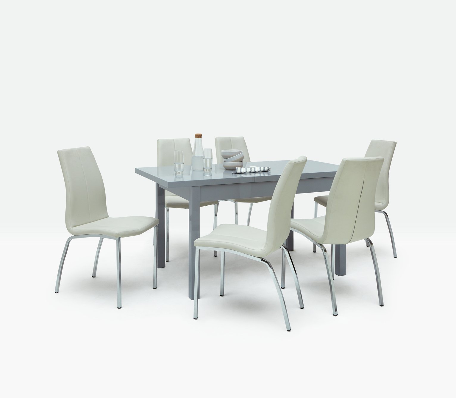Argos Home Lyssa Extendable Grey Table & 6 Milo ChairsIvory Reviews