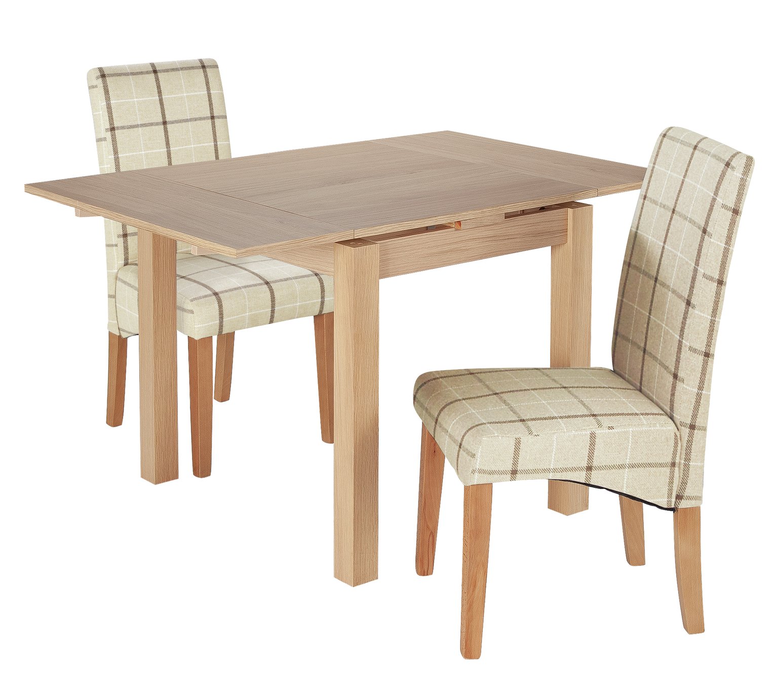 Argos Home Clifton Oak Extending Table & 2 Cream Check Chair