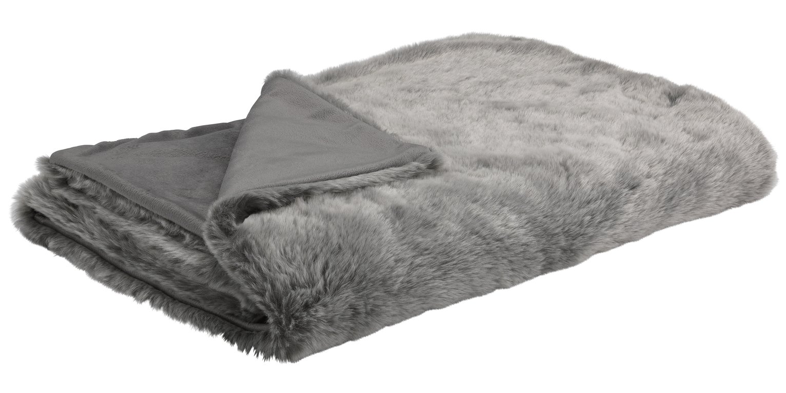 Argos Home Faux Fur Throw - Grey