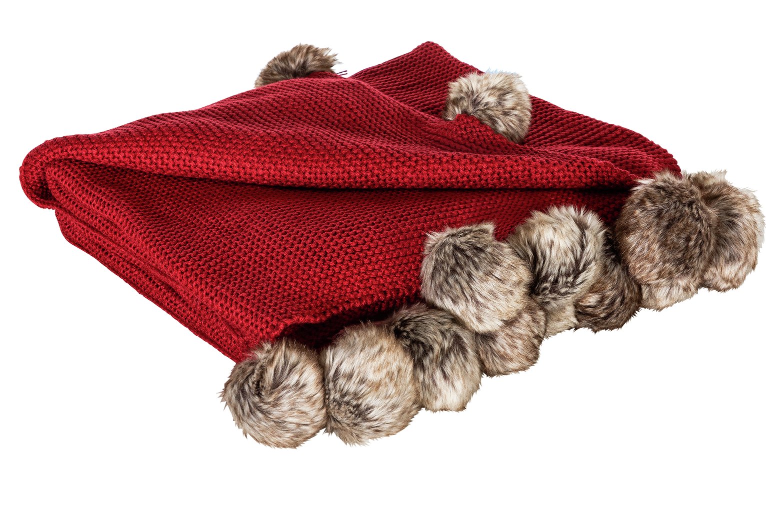 Sainsbury's Home Knitted Pom Pom Throw - Red