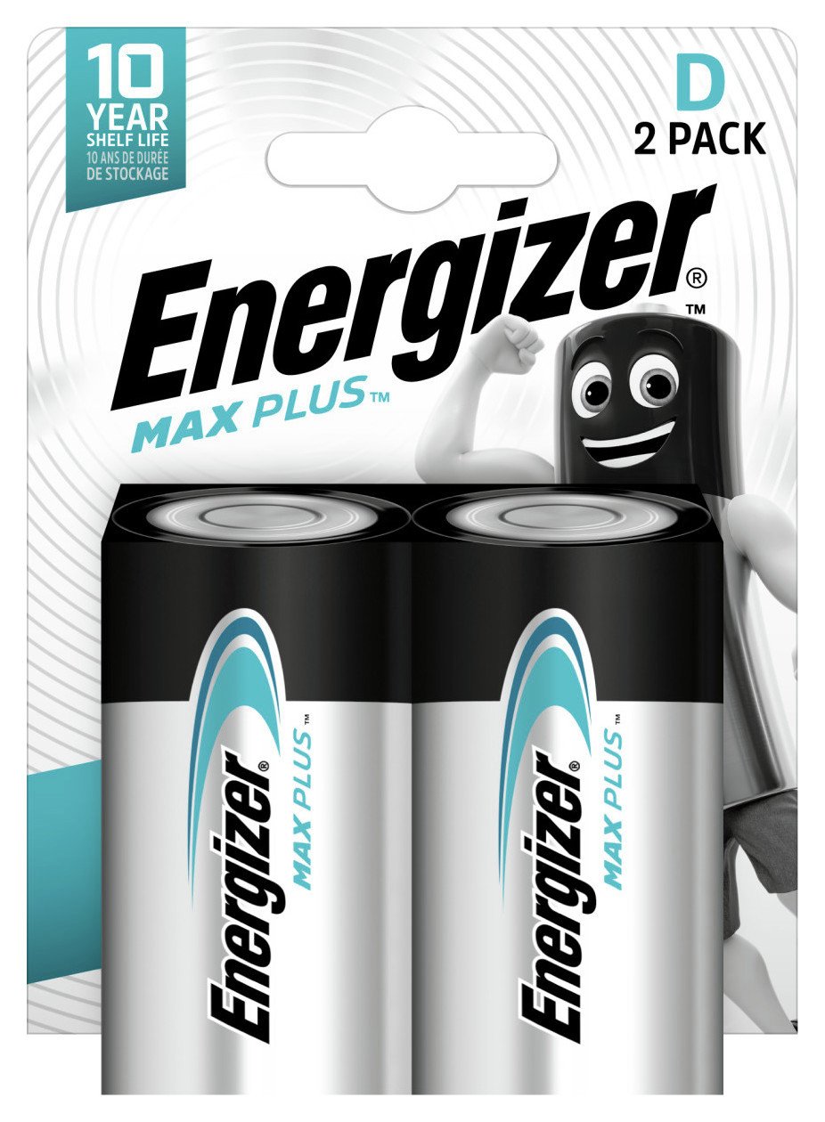 Energizer Max Plus D Alkaline Batteries - Pack of 2