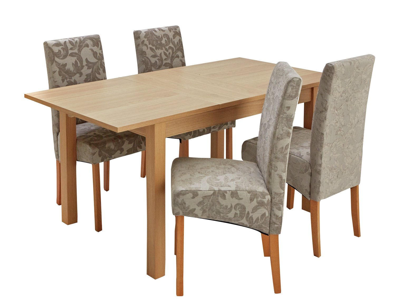 Argos Home Clifton Oak Extending Table & 4 Grey Damask Chair