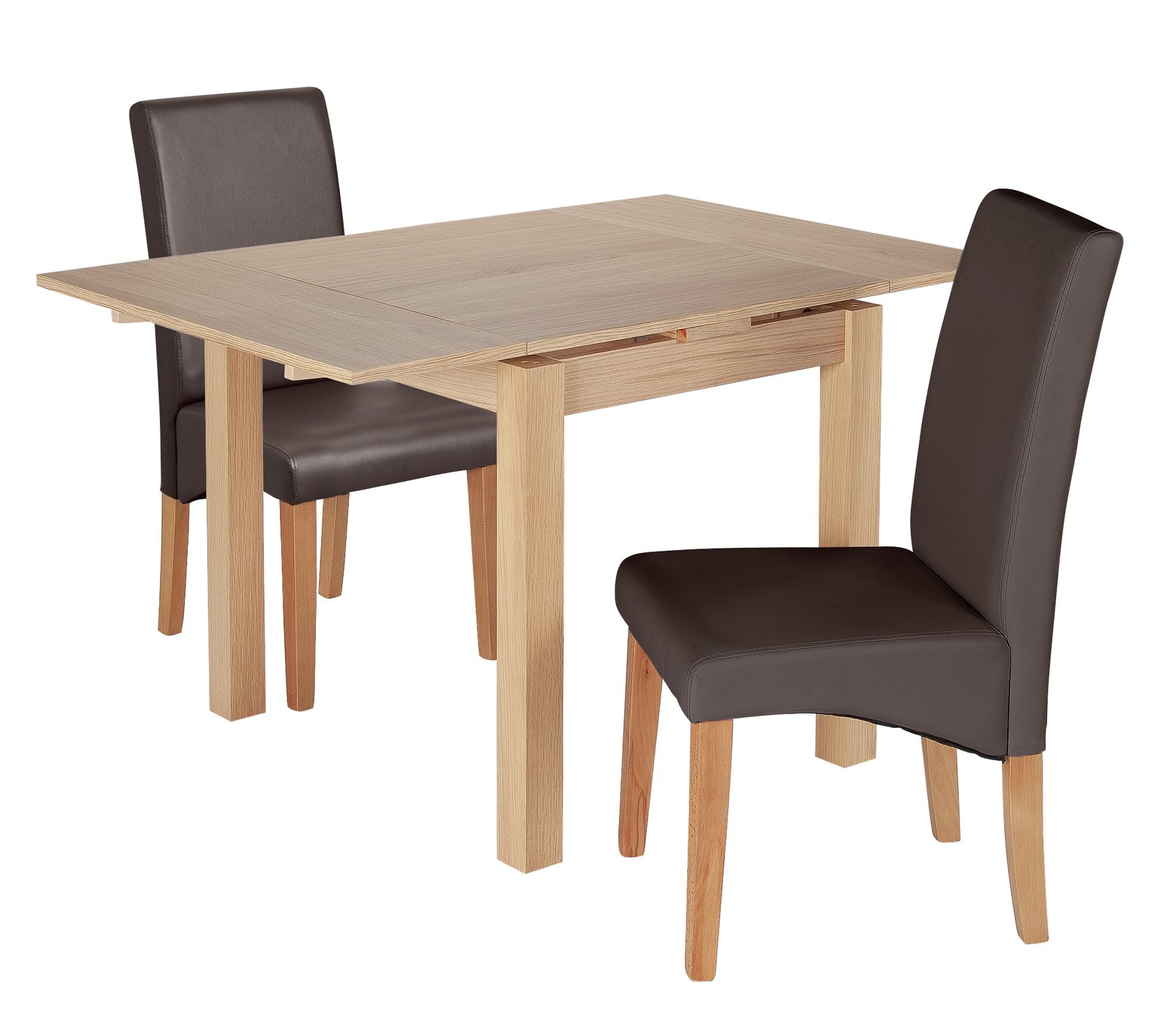 Argos Home Clifton Oak Extending Table & 2 Chocolate Chairs