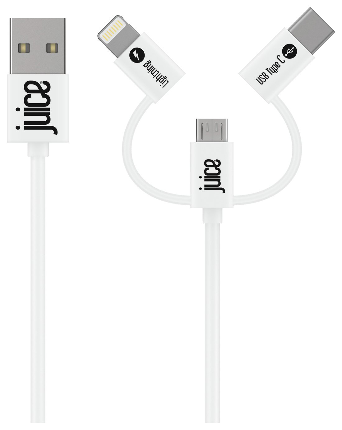 Juice 15cm 3-in-1 Lightning, USB C, Micro USB Cable - White