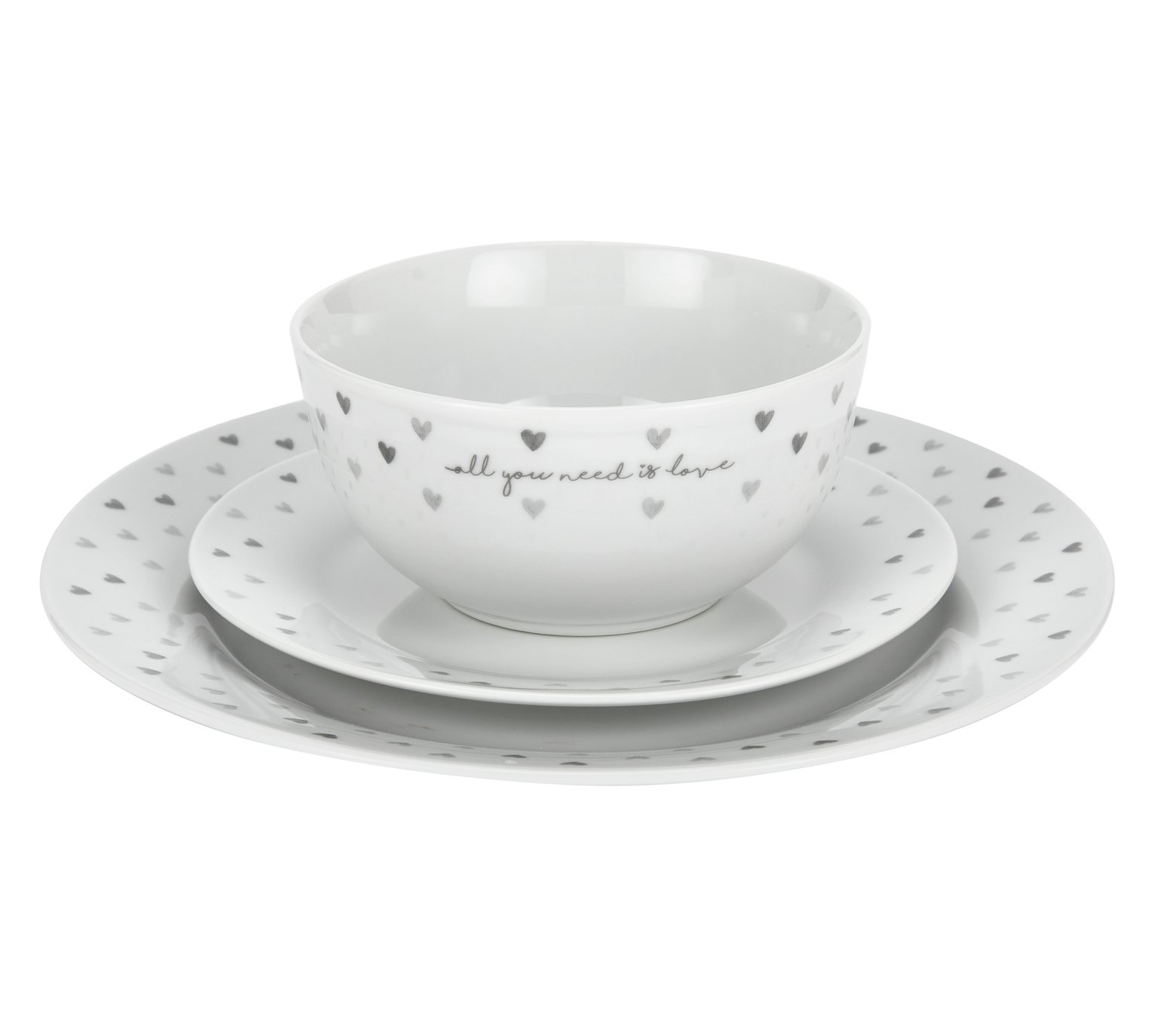 Argos Home 12 Piece Grey Hearts Dinner Set Review