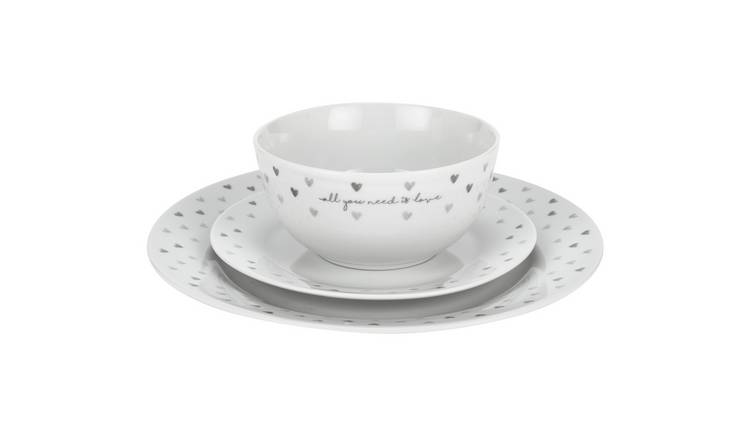 Buy Argos Home 12 Piece Grey Hearts Dinner Set Dinnerware and dinner sets Argos