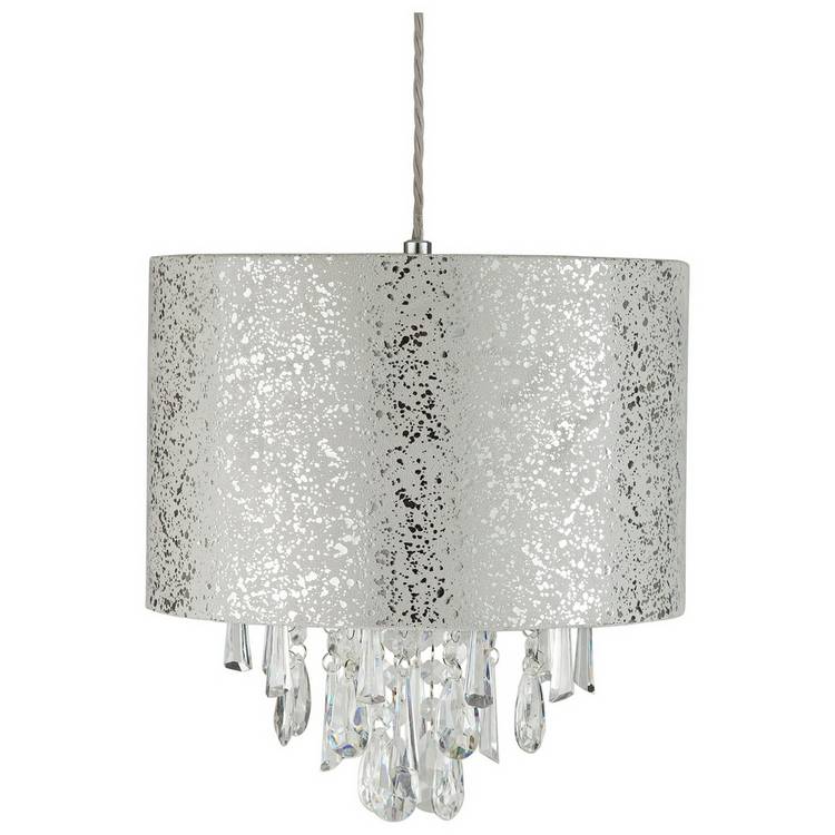 Argos Home Silver Suede Beaded Drum Lampshade - 30cm 0
