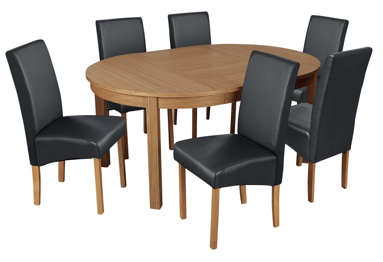 Argos Home Clifton Oak Extending Round Table & 6 Black Chair