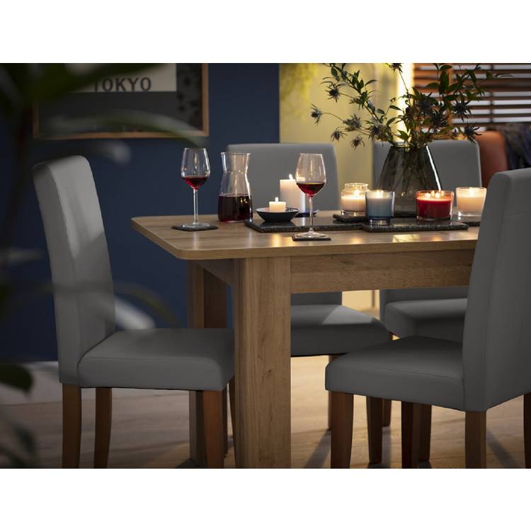 Argos Home Miami Extending Oak Dining Table & 4 Grey Chairs 0