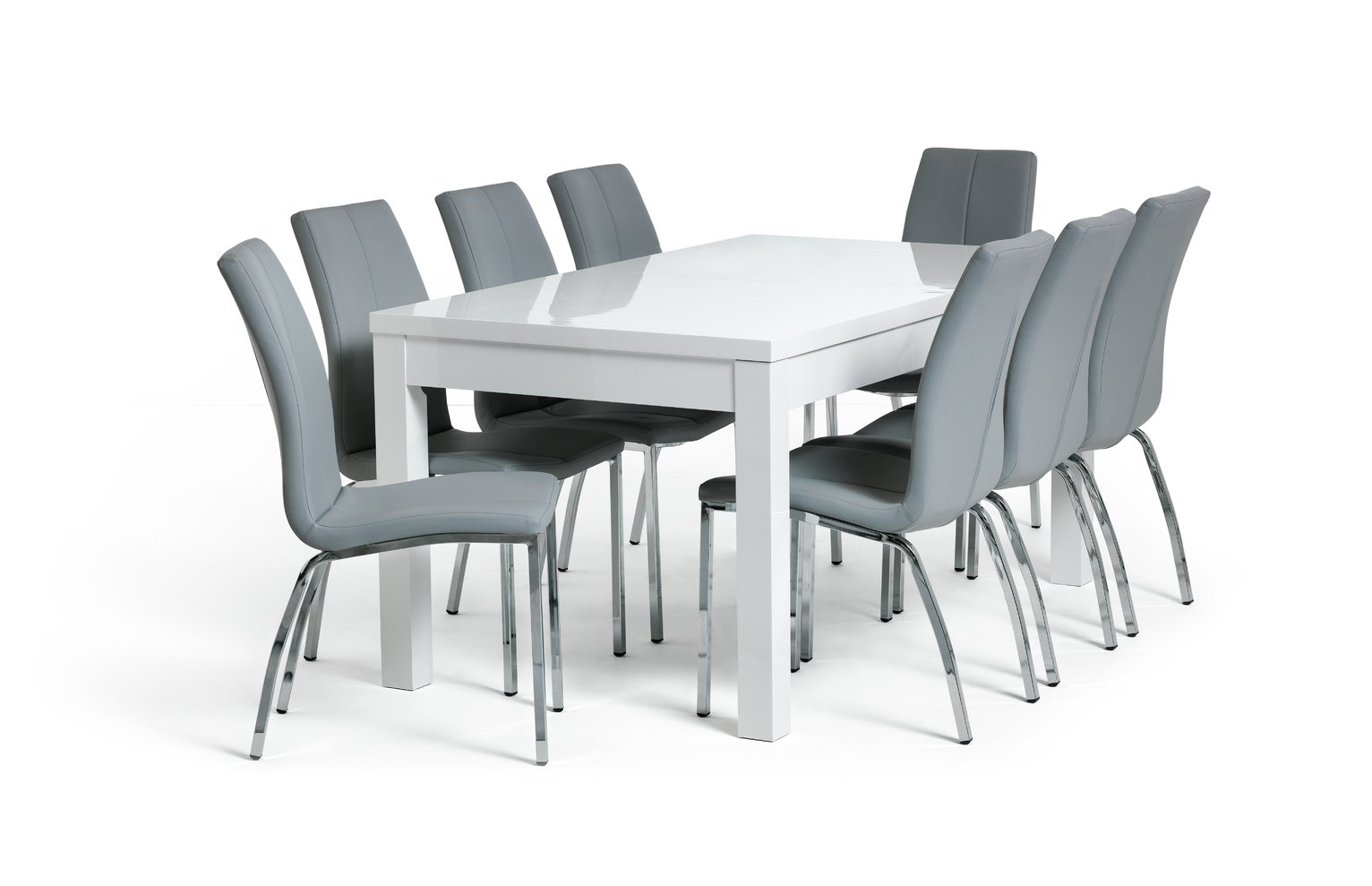Argos Home Lyssa XL Gloss Extending Table & 8 Grey Chairs