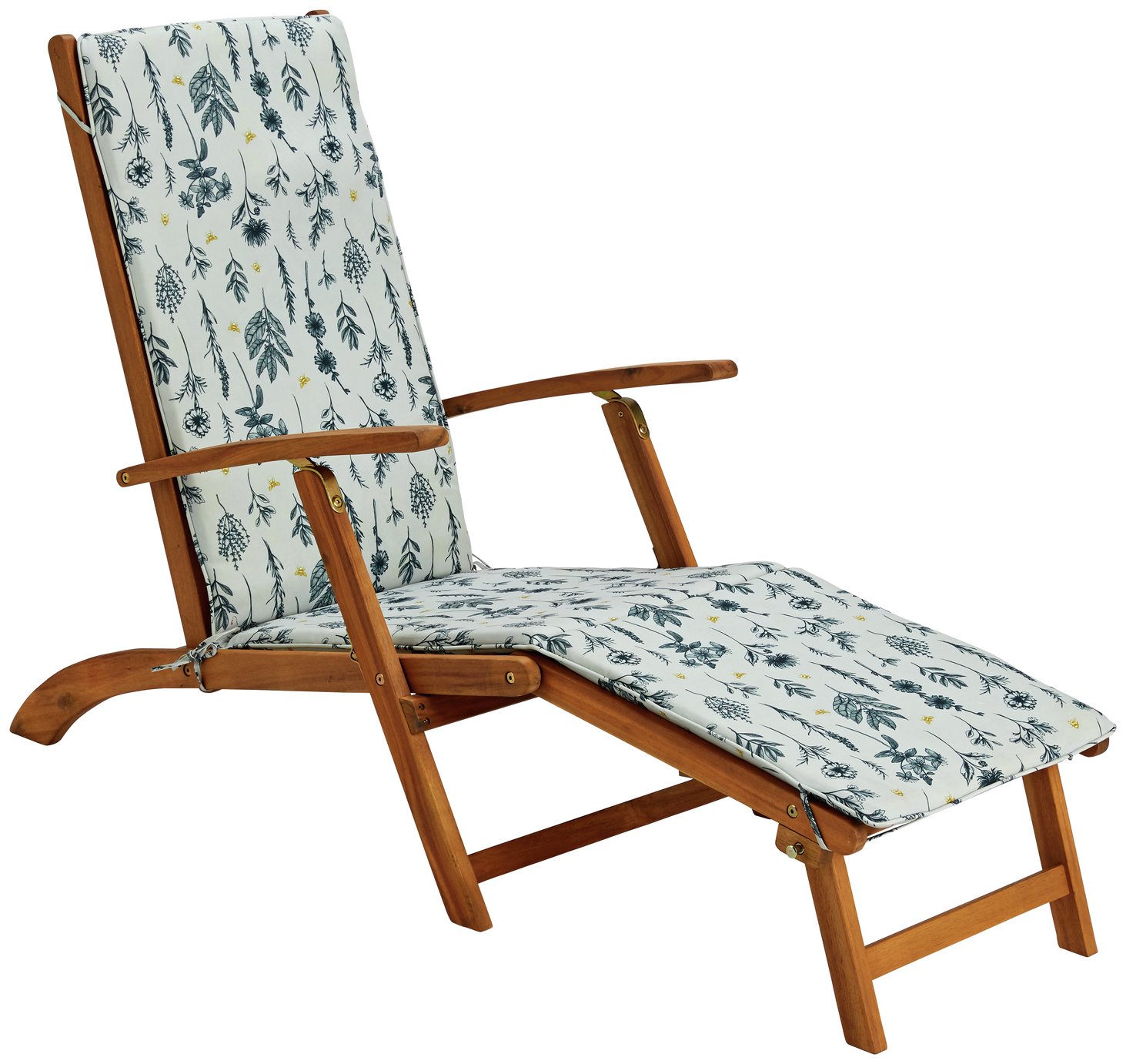 Argos Home Wooden Steamer Chair with Botanic Cushion