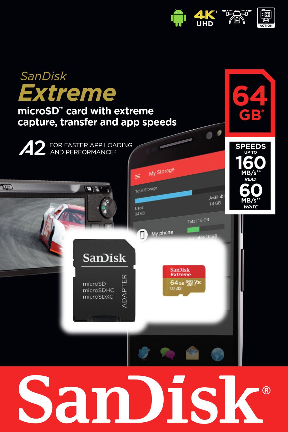 SanDisk Extreme 160MBs MicroSDXC UHS-I Memory Card - 64GB  