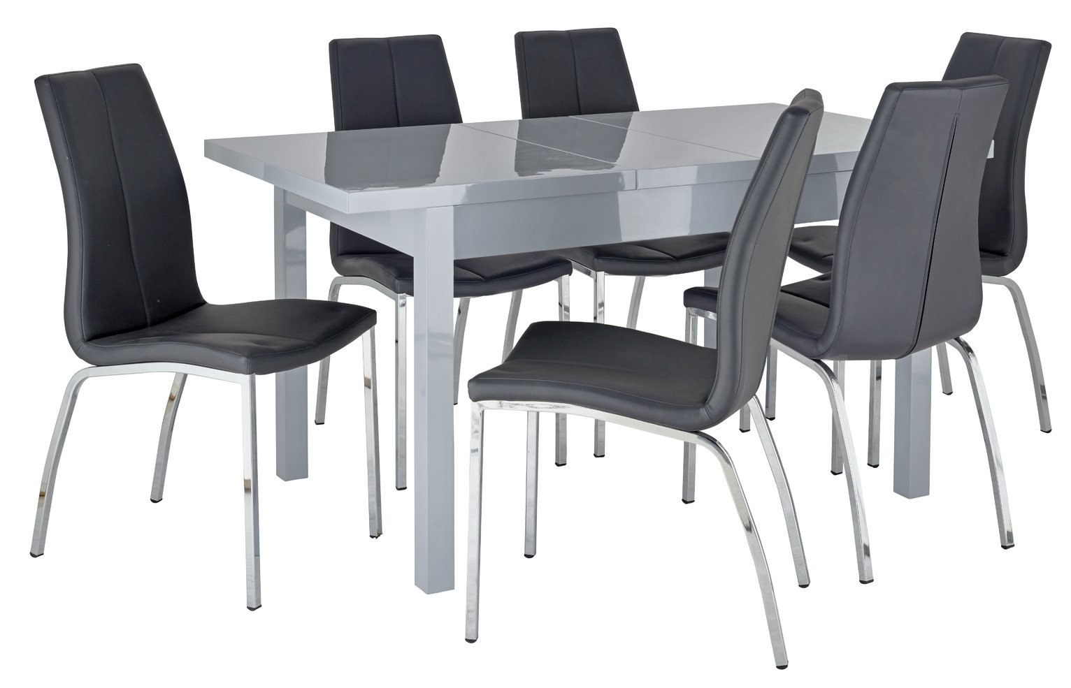 Argos Home Lyssa Gloss Extending Table & 6 Black Milo Chairs