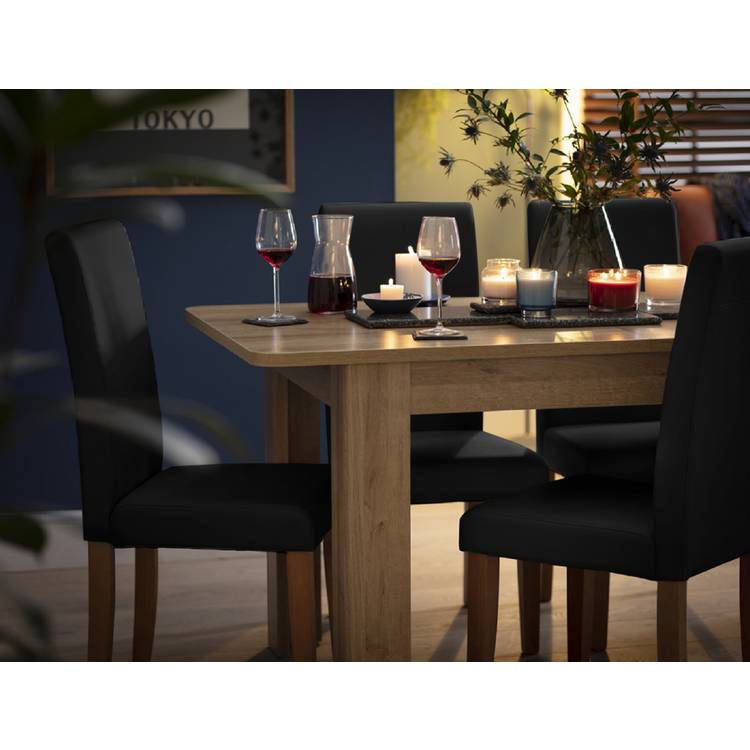 Argos Home Miami Extend Oak Dining Table & 4 Black Chairs 0