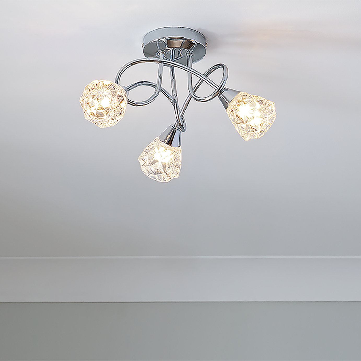 Argos Home Dico 3 Light Ceiling Light - Chrome & Glass