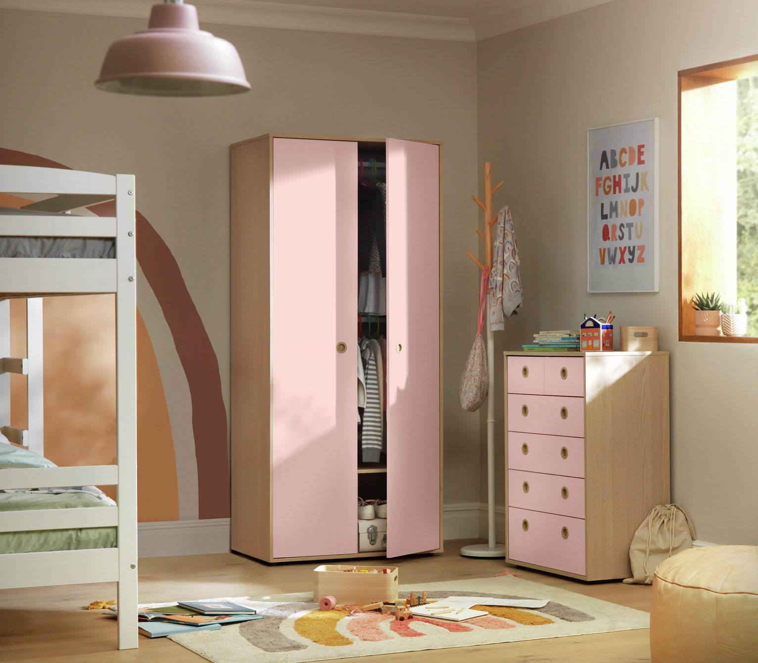 Habitat Camden 2 Piece 2 Door Wardrobe Set -Pink & Acacia