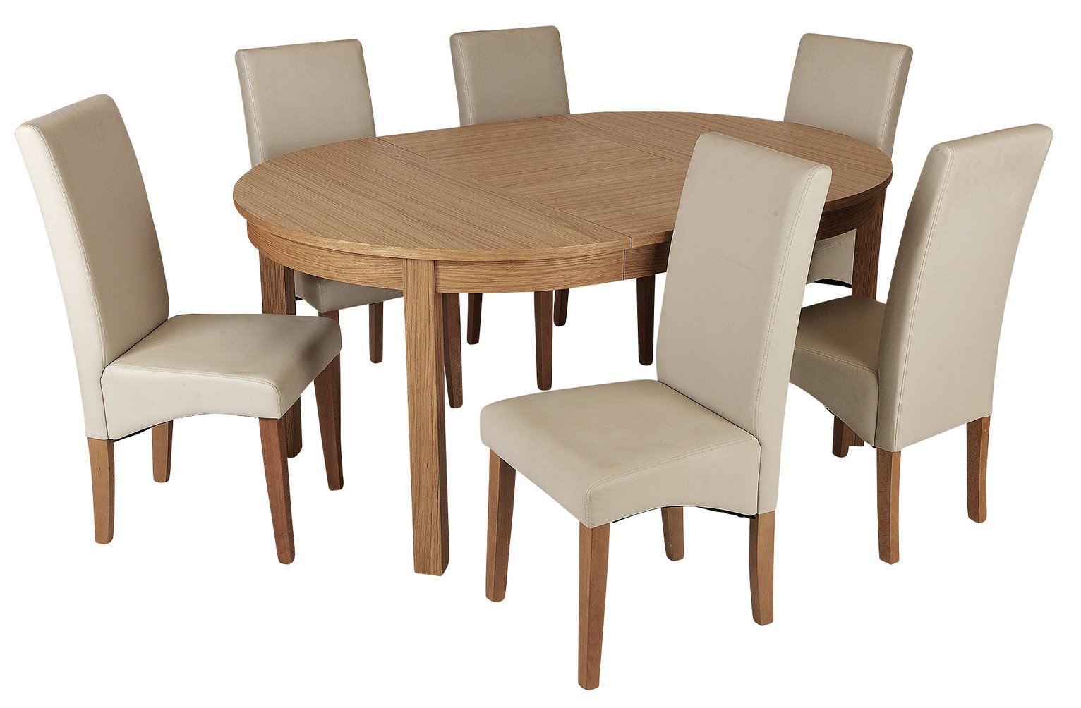 Argos Home Clifton Oak Extending Round Table & 6 Cream Chair