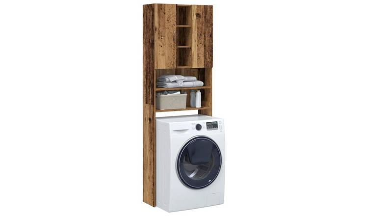 Walplus 9 Compartment Washing Machine Cabinet - Old Wood - 64 x 25.5 x 190 cm