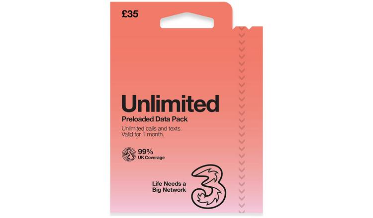 Three Unlimited New Pay As You Go SIM Card