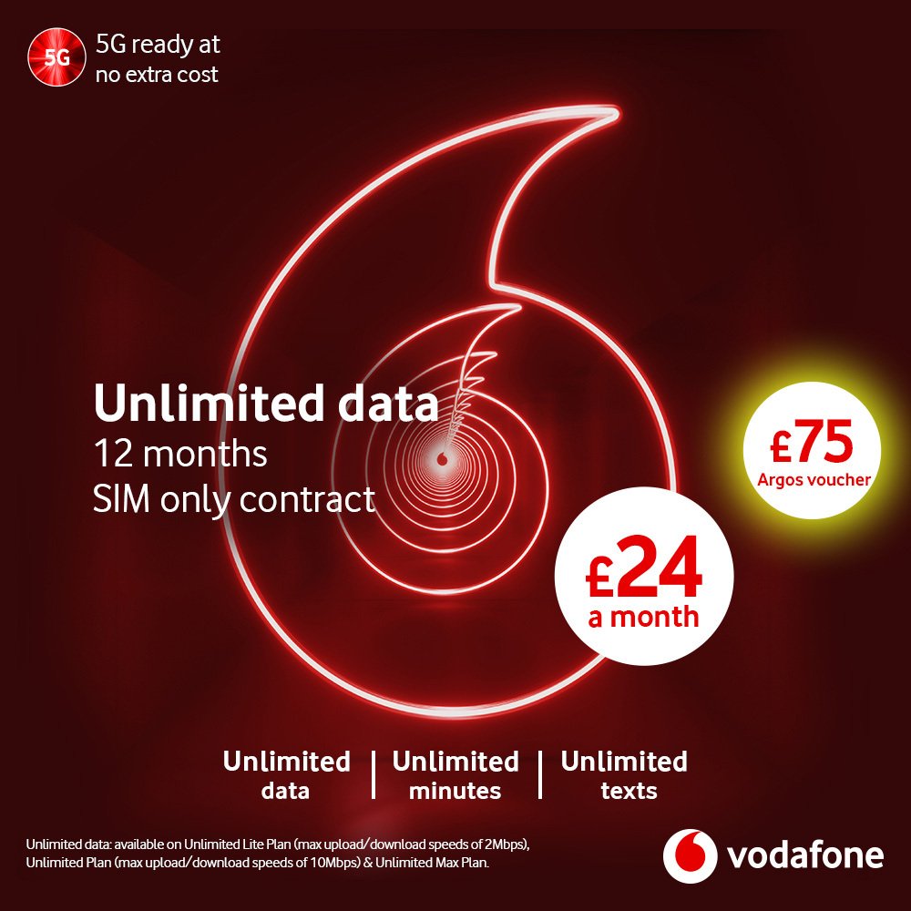 Vodafone Lite 12 Month Unlimited Data 5G SIM Card