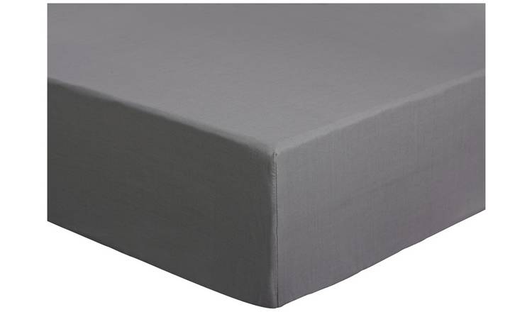 Habitat Easycare Plain Flint Grey Fitted Sheet - Double