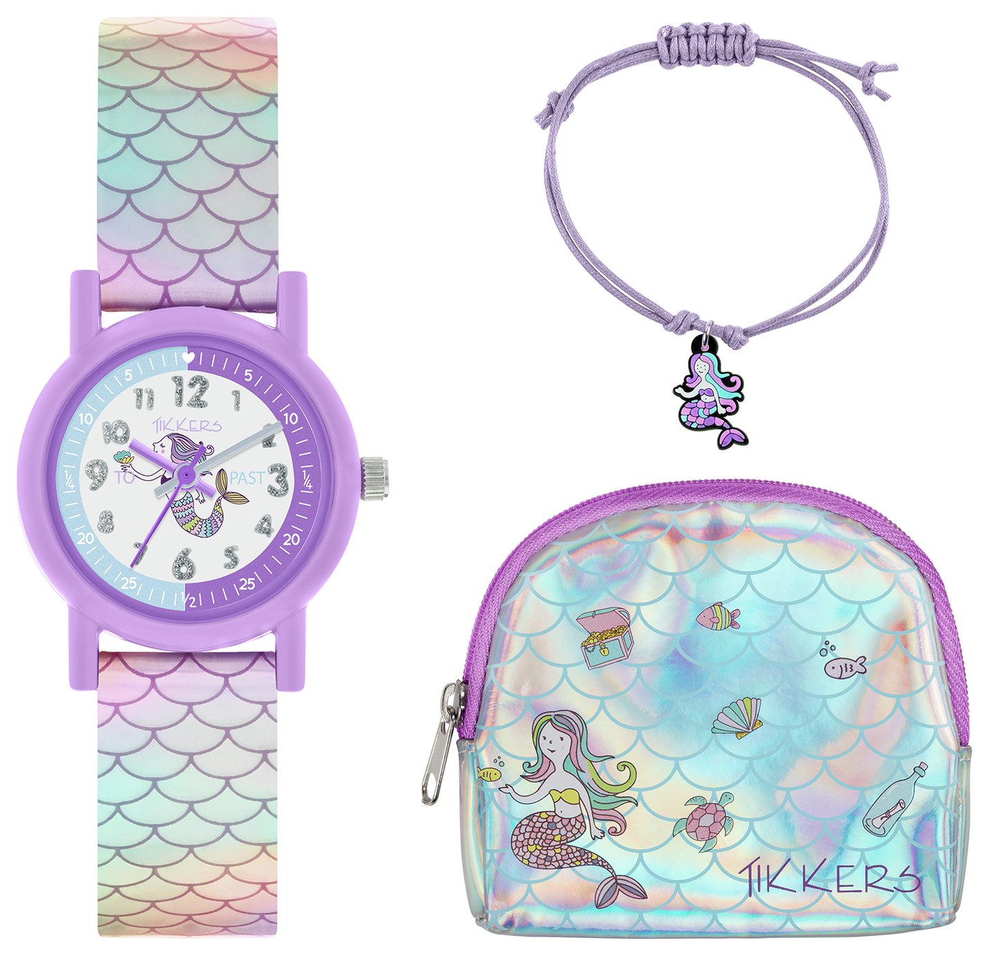 Tikkers Mermaid Watch Charm Bracelet and Purse Set