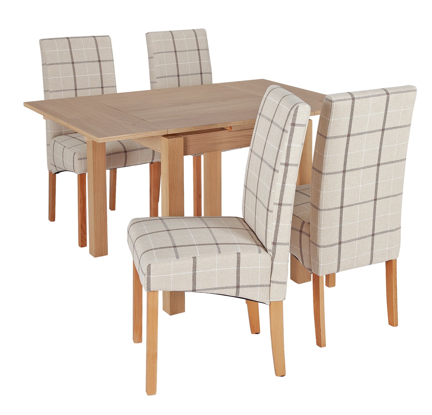 Argos Home Clifton Oak Extending Table & 4 Cream Check Chair