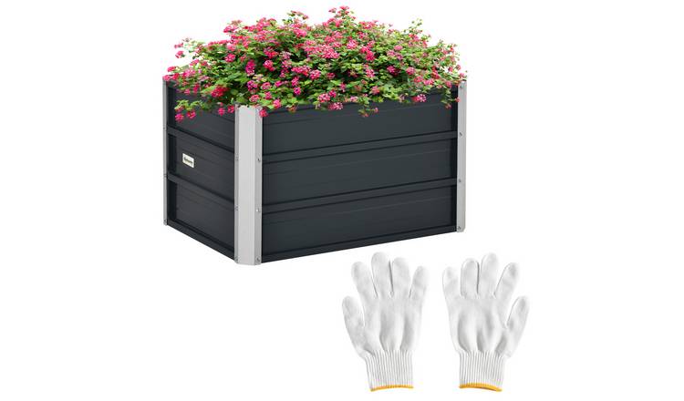 Outsunny 108L Galvanised Steel Raised Garden Bed - Dark Grey