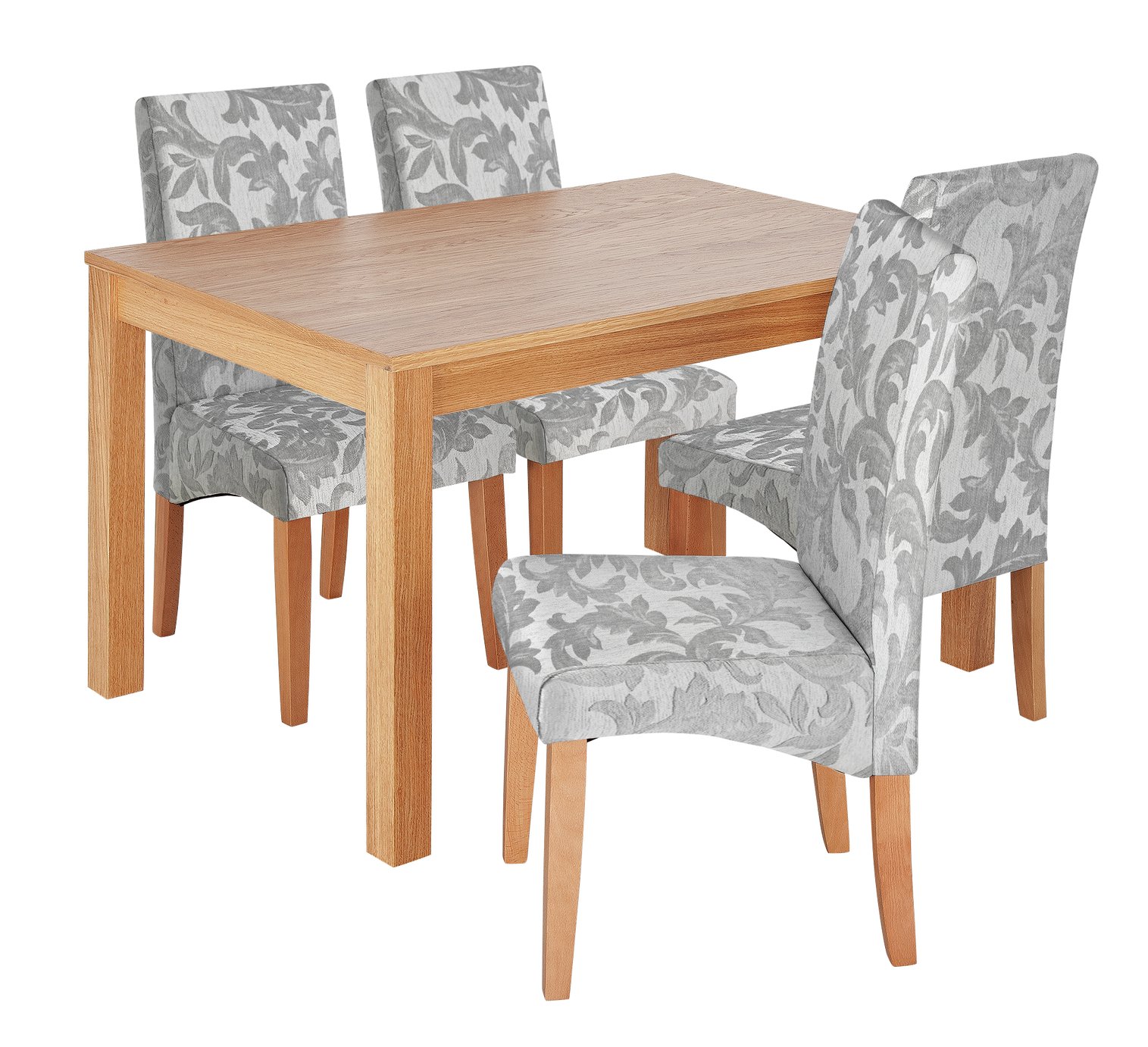 Argos Home Clifton Oak Dining Table & 4 Grey Damask Chairs