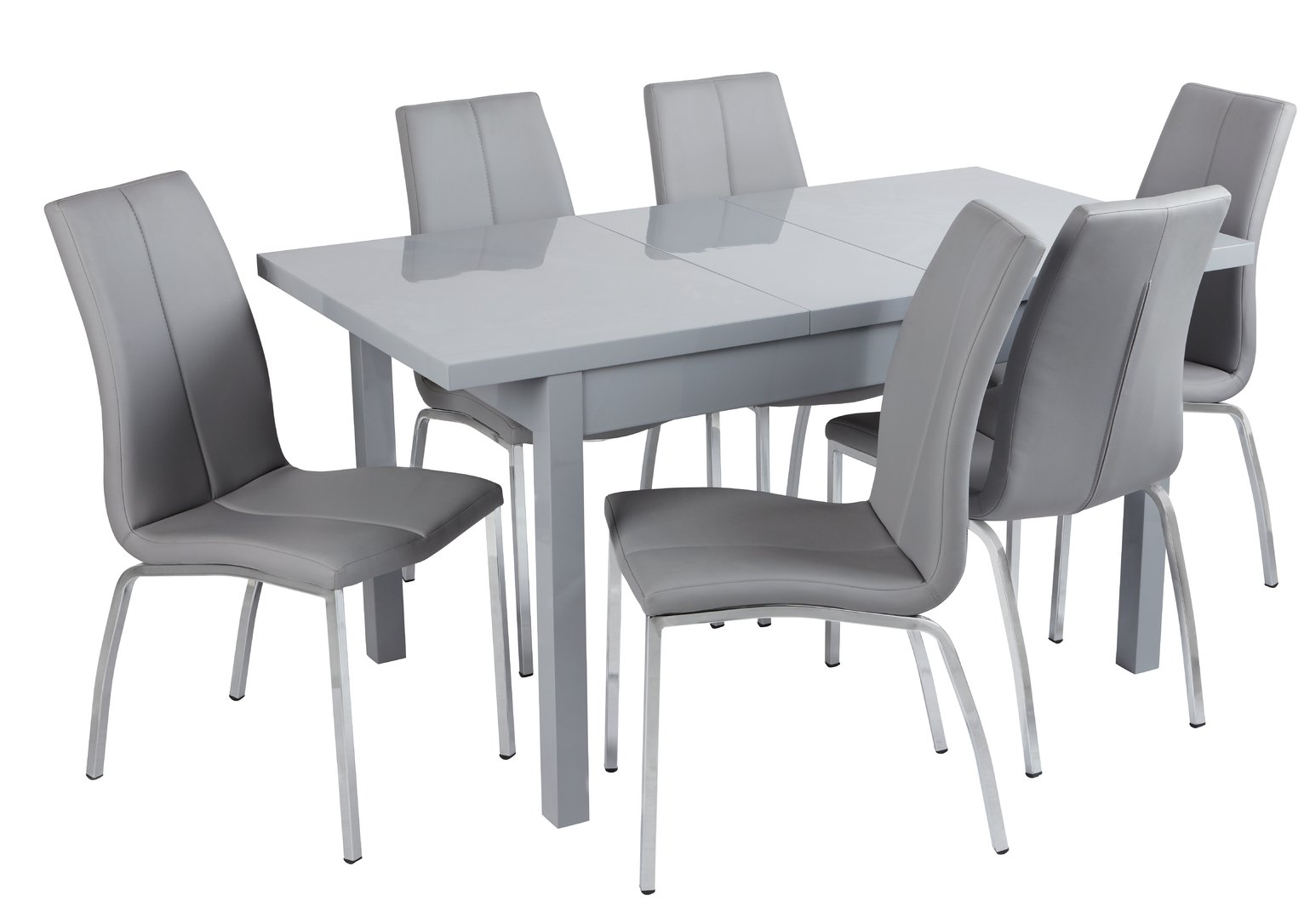 Argos Home Lyssa Gloss Extending Table & 6 Grey Milo Chairs