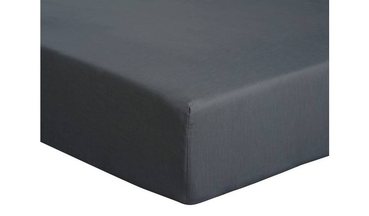 Habitat Cotton Rich 180TC Plain Charcoal Fitted Sheet-Double
