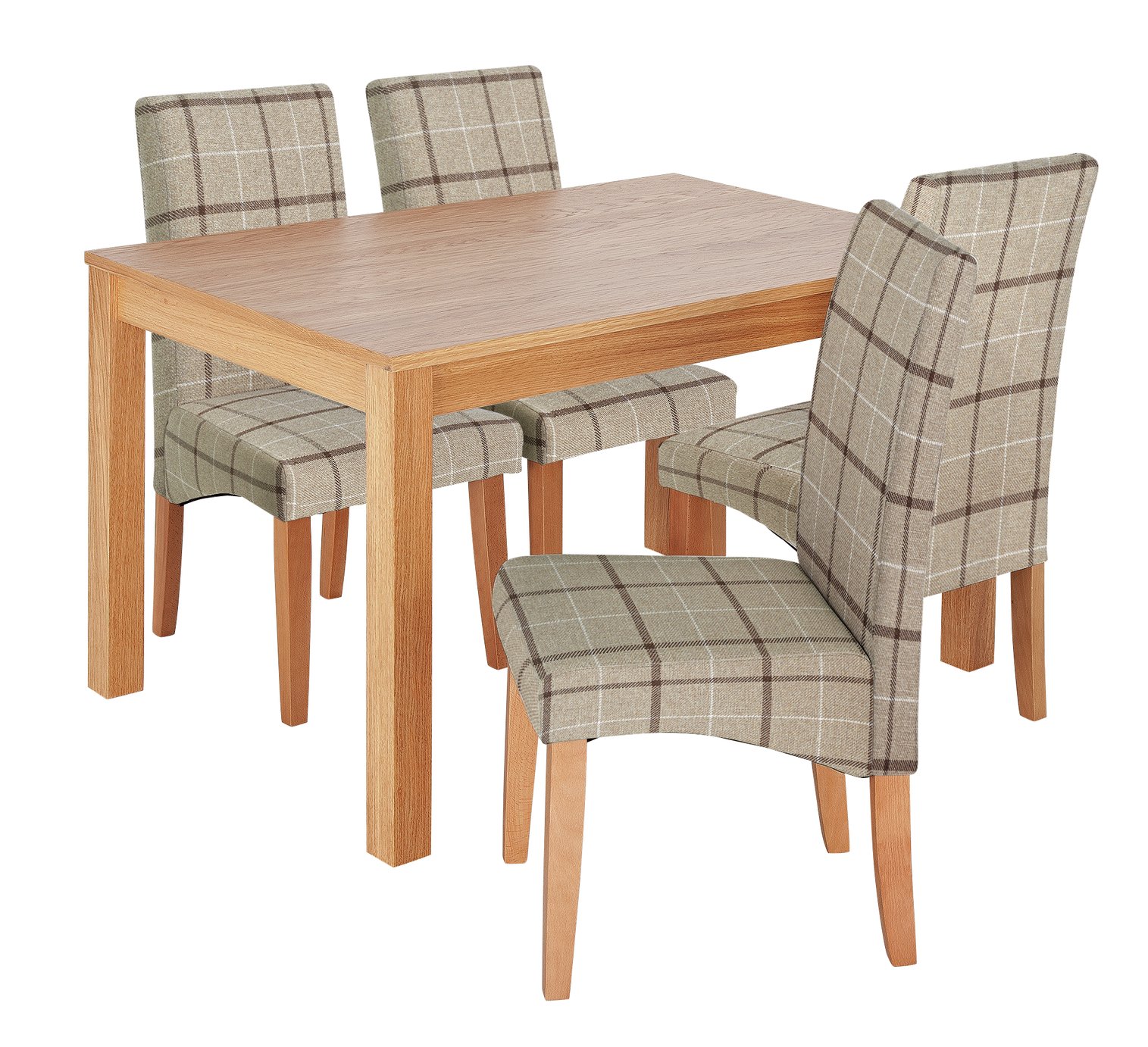 Argos Home Clifton Oak Dining Table & 4 Mink Check Chairs