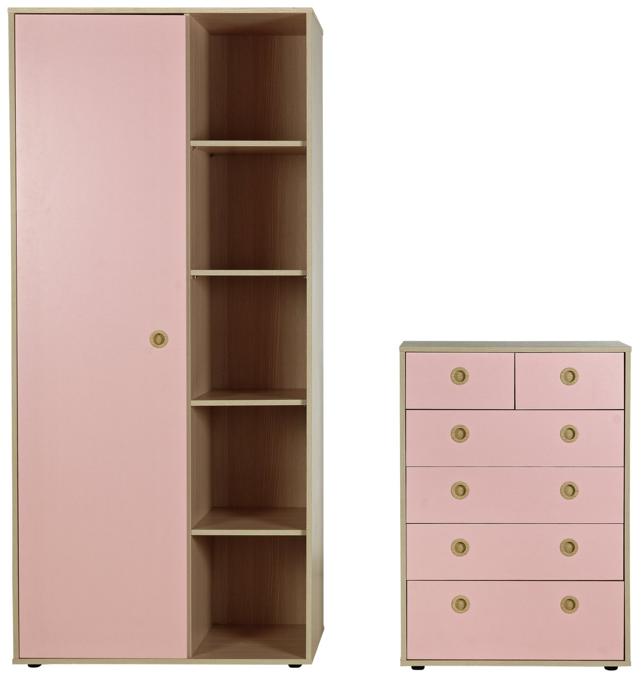 Habitat Kids Camden 3 Pc 1 Door Wardrobe Set - Pink & Acacia