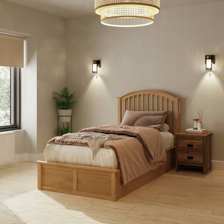 GFW Madrid Ottoman Single Wooden Bed Frame - Oak Effect 0