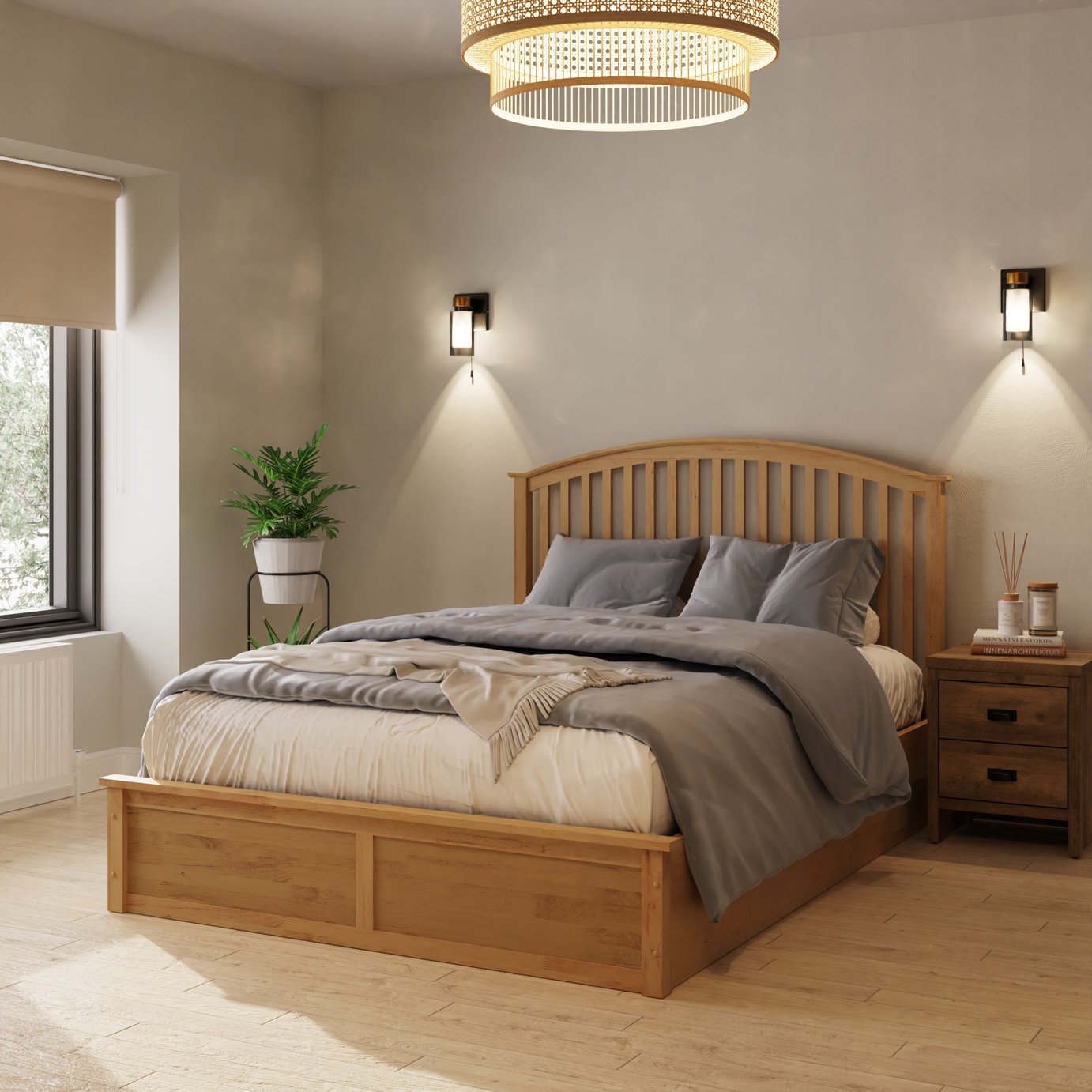 GFW Madrid Ottoman Double Bed Frame - Oak Effect 