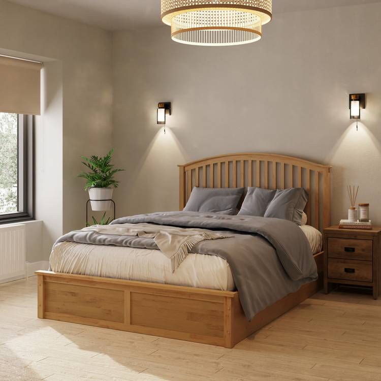GFW Madrid Ottoman Kingsize Wooden Bed Frame - Oak Effect 0